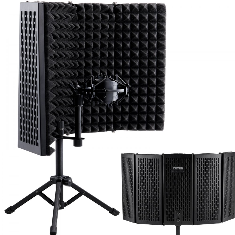 VEVOR Microphone Isolation Shield, 5-Panel, Studio Recording Mic Sound Shield, with Pop Filter Desktop Tripod Stand and 3/8'' to 5/8'' Microphone Adapter, for Blue Yeti and Condenser Microphones - GYZGMDSXHMDT4YVZ1V0