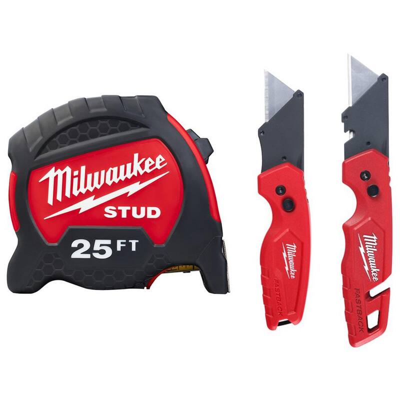 Milwaukee 25 ft. x 1.3 in. Gen II STUD Cinta métrica con juego de cuchillas Fastback (paquete de 2) - 48-22-9725-48-22-1503