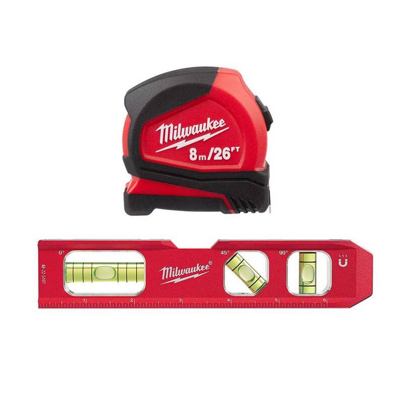 Milwaukee 8 m/26 ft. Cinta métrica compacta con nivel de torpedo billet de 7 pulgadas - 48-22-6626-48-22-5107