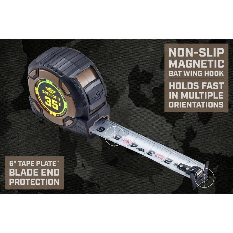 Cinta métrica magnética de la serie Elite SPEC OPS de 35 pies, hoja de doble cara de 1 1/4 pulgadas, 12 pies de distancia de extensión - SPEC-PTM35M