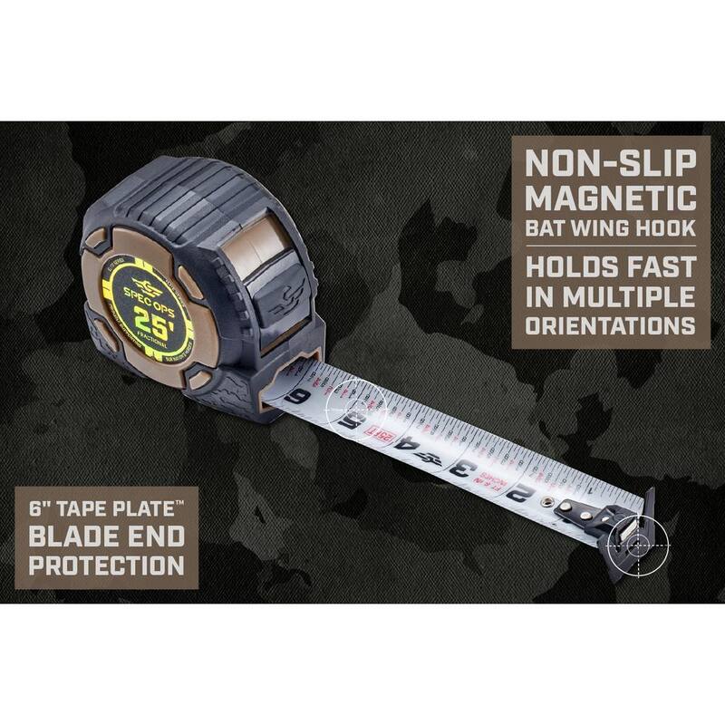 SPEC OPS 25 ft. Cinta Métrica Magnética de la Serie Elite, Hoja de Doble Cara de 1 1/4 pulgadas, Incluye Marcas Fraccionarias, Alcance de 12 pies - SPEC-PTM25M-F