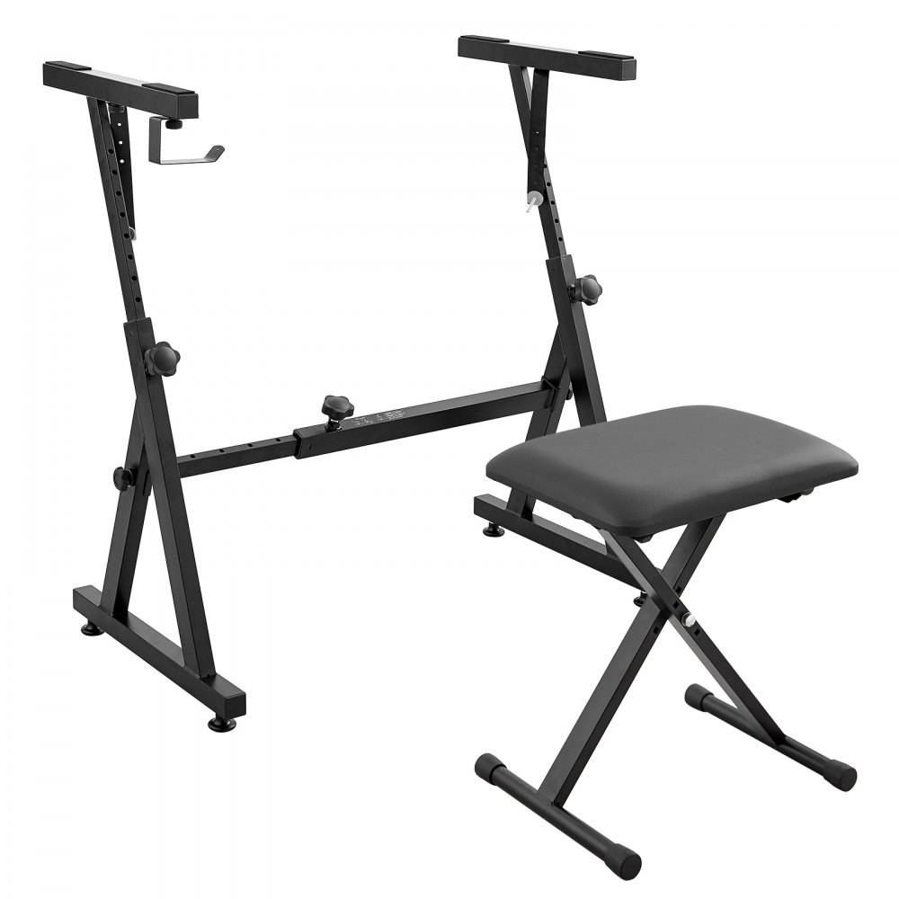 VEVOR Piano Keyboard Stand and Bench Set, Z Style, Heavy-Duty Digital Piano Music Stand and Seat, 250 lbs Capacity with Adjustable Piano Bench Width Height Wheels, Fits for 54-88 Key Electric Pianos - ZXGQJPZJDZZX1ZKY7V0