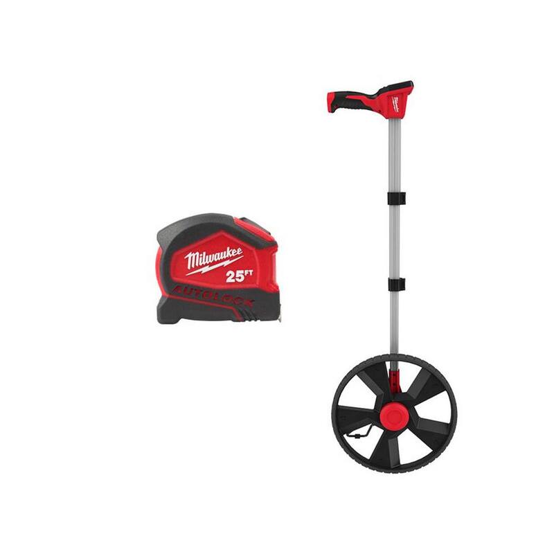Milwaukee Cinta métrica SAE de 25 pies con bloqueo automático compacto y escala fraccionaria, destacado de 9 pies con rueda de medición digital de 12 pulgadas - 48-22-6825-48-22-5112