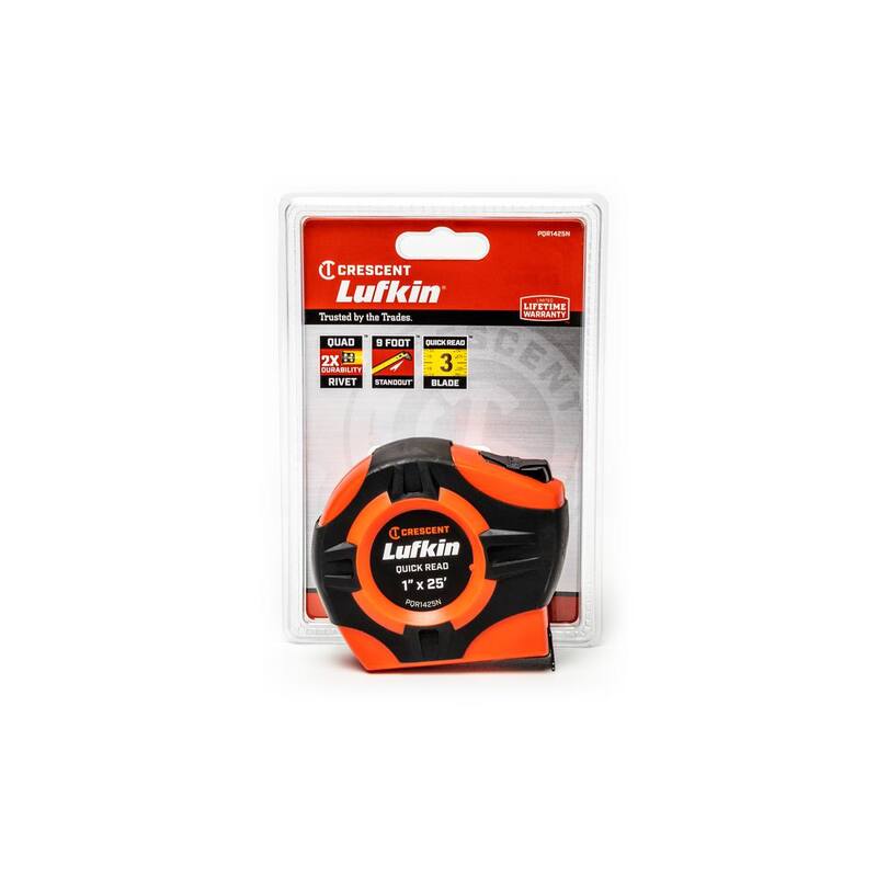 Crescent Lufkin 1 pulgada x 25 pies Cinta Métrica QuickRead Power Return con recubrimiento amarillo - PQR1425N