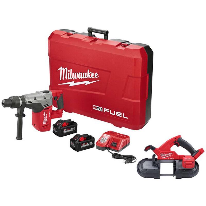 Milwaukee M18 FUEL 18V Lithium-Ion Brushless Cordless 1-9/16 in. SDS-Max Rotary Hammer Kit con sierra de banda compacta FUEL - 2717-22HD-2829-20