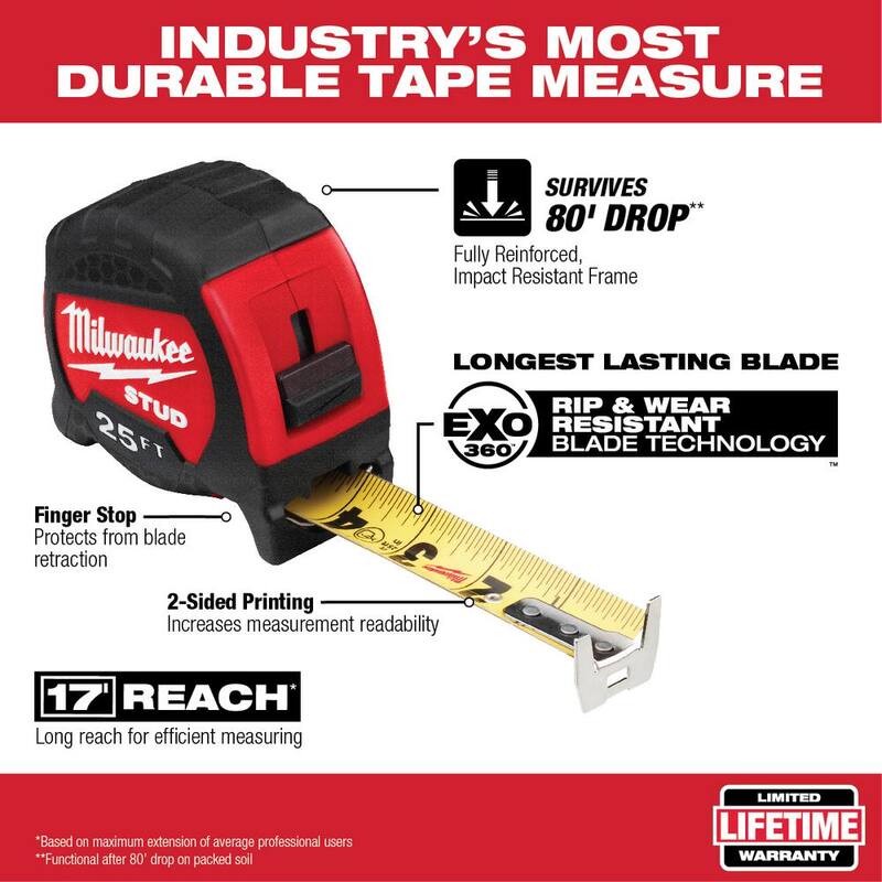 Milwaukee 25 ft. x 1.3 in. Gen II STUD Cinta Métrica con Cuchillo Plegable Fastback 5-en-1 - 48-22-9725-48-22-1540