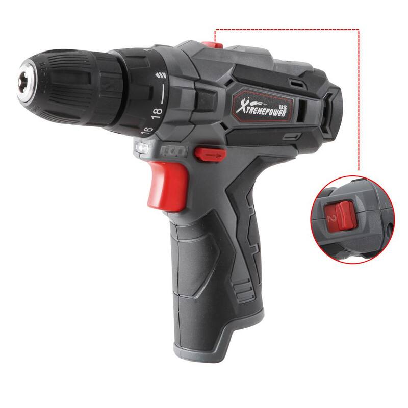 XtremepowerUS Taladro inalámbrico de 12 voltios Li-Ion de 1-9/16 pulgadas con tamaño de mandril, destornillador eléctrico con cargador de batería de 2 Ah y estuche - 47518