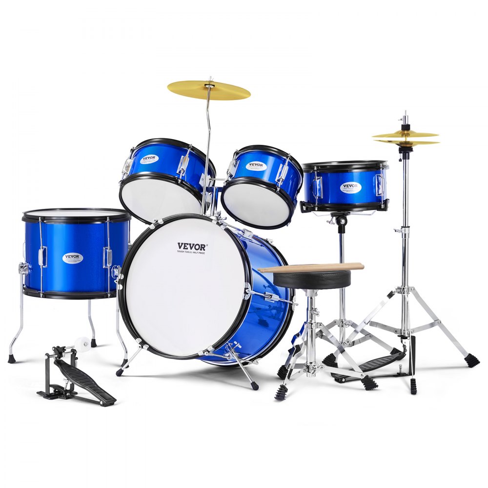 VEVOR Kids Drum Set, 5-Piece, 16 in Beginner Full Drum Set with Bass Toms Snare Floor Drum Adjustable Throne Cymbal Hi-Hat Pedal and Two Pairs of Drumsticks, Starter Drum Kit for Child Kids, Blue - WJTJZG5JT16LU8B1VV0
