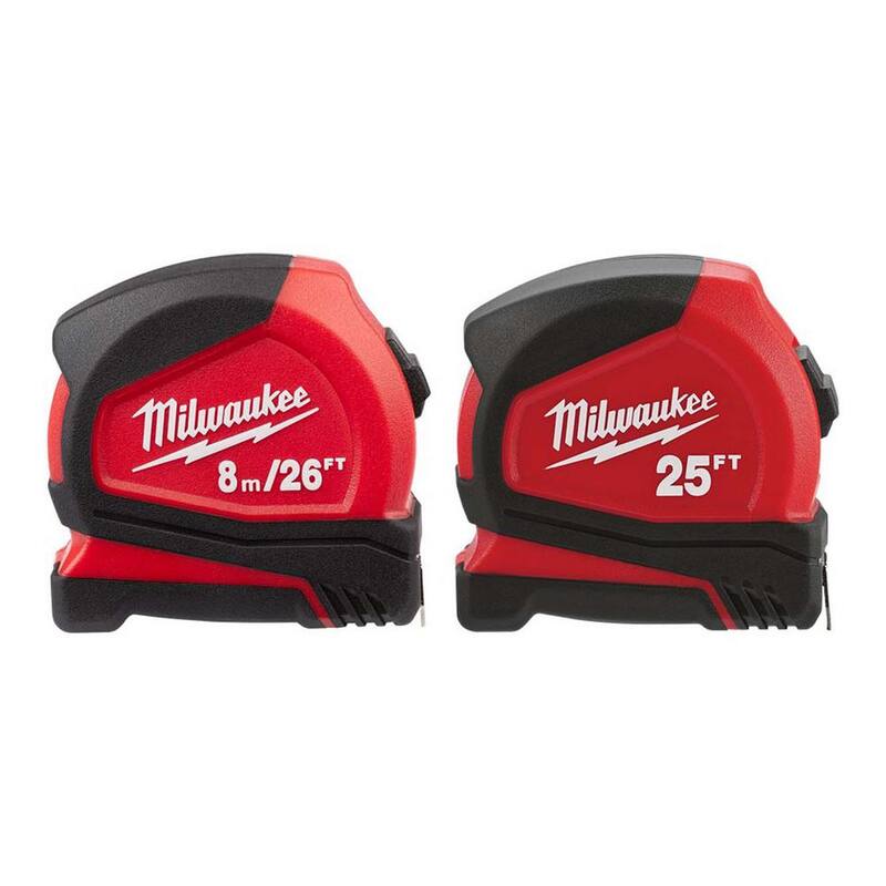 Milwaukee 8 m/26 ft. Cinta Métrica Compacta con Bloqueo Automático Compacto de 25 ft. Cinta Métrica SAE con Escala Fraccional y 9 ft. de Alcance - 48-22-6626-48-22-6625