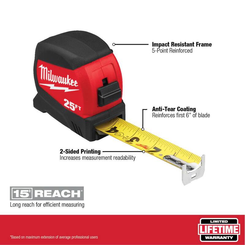 Milwaukee 30 pies x 1.2 pulgadas Cinta métrica de hoja ancha compacta con alcance de 15 pies (paquete de 4) - 48-22-0430x4