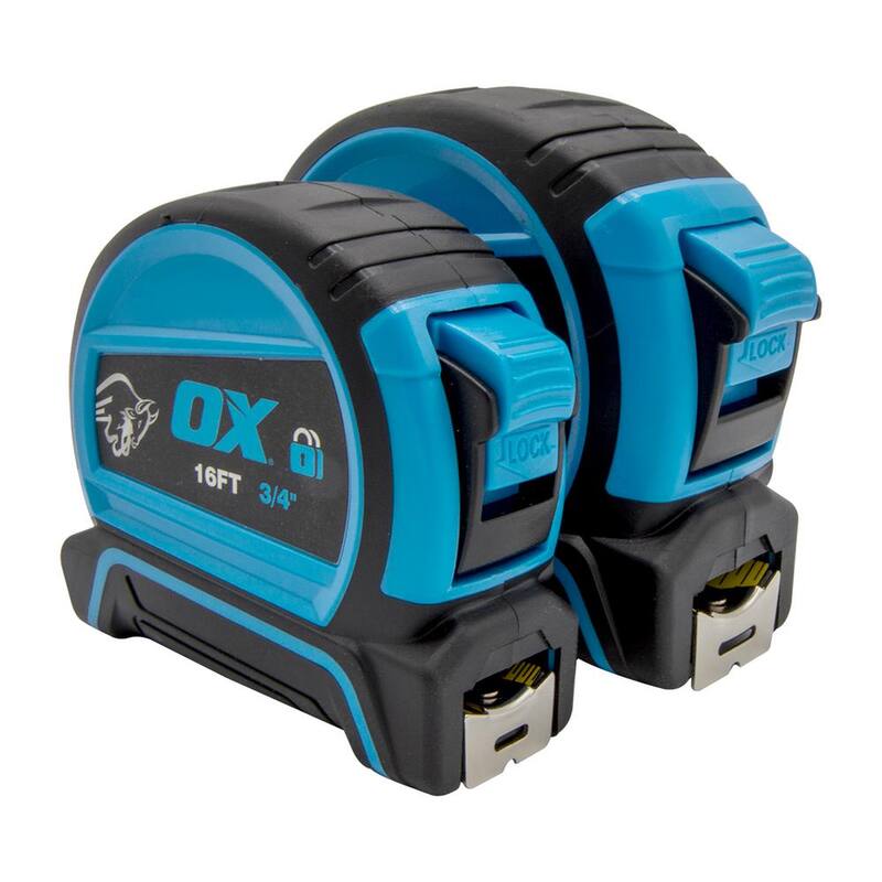 Cinta Métrica Doble Bloqueo de 25 pies OX TOOLS Trade: 25 pies / 16 pies / 8m / 5m - OX-T432301