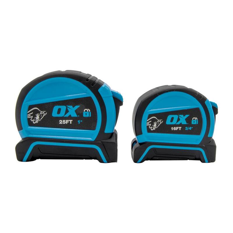 Cinta Métrica Doble Bloqueo de 25 pies OX TOOLS Trade: 25 pies / 16 pies / 8m / 5m - OX-T432301