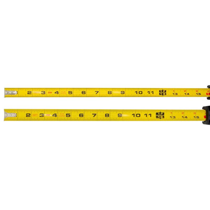 Cinta Métrica Doble Bloqueo de 25 pies OX TOOLS Trade: 25 pies / 16 pies / 8m / 5m - OX-T432301
