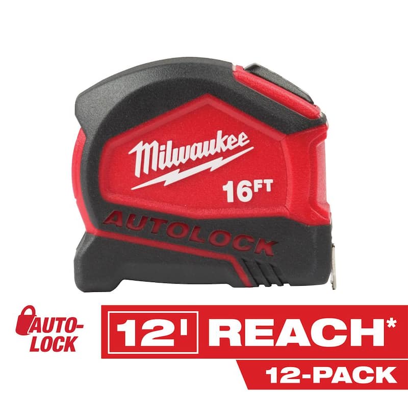 Milwaukee 16 ft. Cinta Métrica Compacta con Bloqueo Automático (paquete de 12) - 48-22-6816-12X