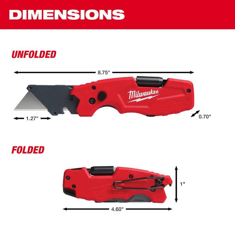 Milwaukee 25 pies x 1-3/16 pulgadas Cinta métrica de hoja ancha compacta con alcance de 15 pies con cuchillos utilitarios plegables FASTBACK 6 en 1 con cuchilla - 48-22-0425-48-22-1505.