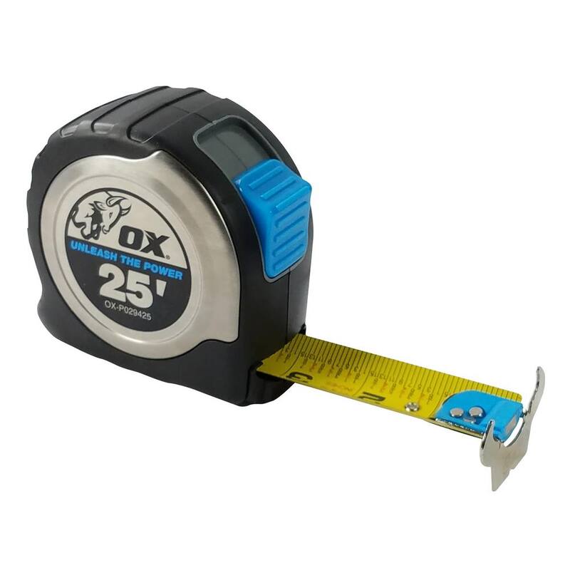 Cinta métrica OX TOOLS Pro de 25 pies con cinta de acero inoxidable de 30 mm de ancho y gancho magnético - OX-P029425