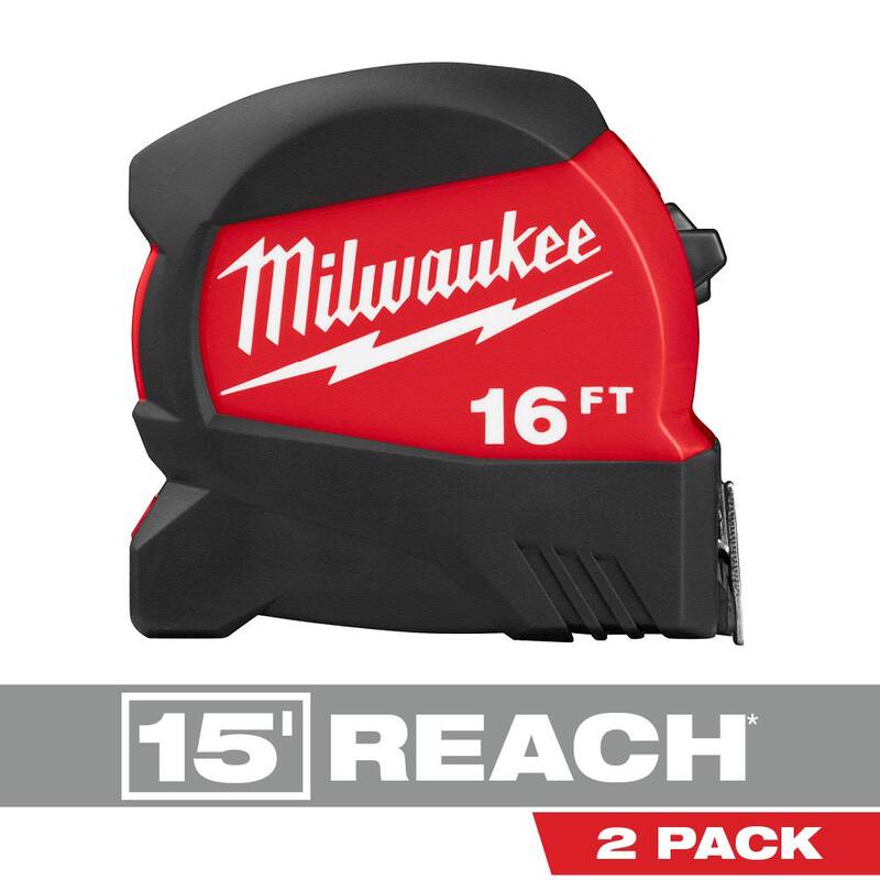 Milwaukee Cinta Métrica Compacta de Cuchilla Ancha de 16 pies x 1.2 pulgadas con Alcance de 15 pies (Paquete de 2) - 48-22-0416x2