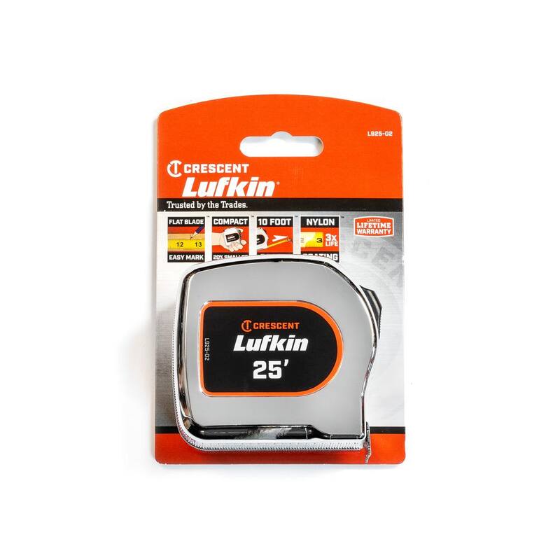 Cinta métrica Lufkin Crescent de 1 1/8 pulgadas x 35 pies con estuche cromado, marca amarilla, pies y pulgadas - L935-02