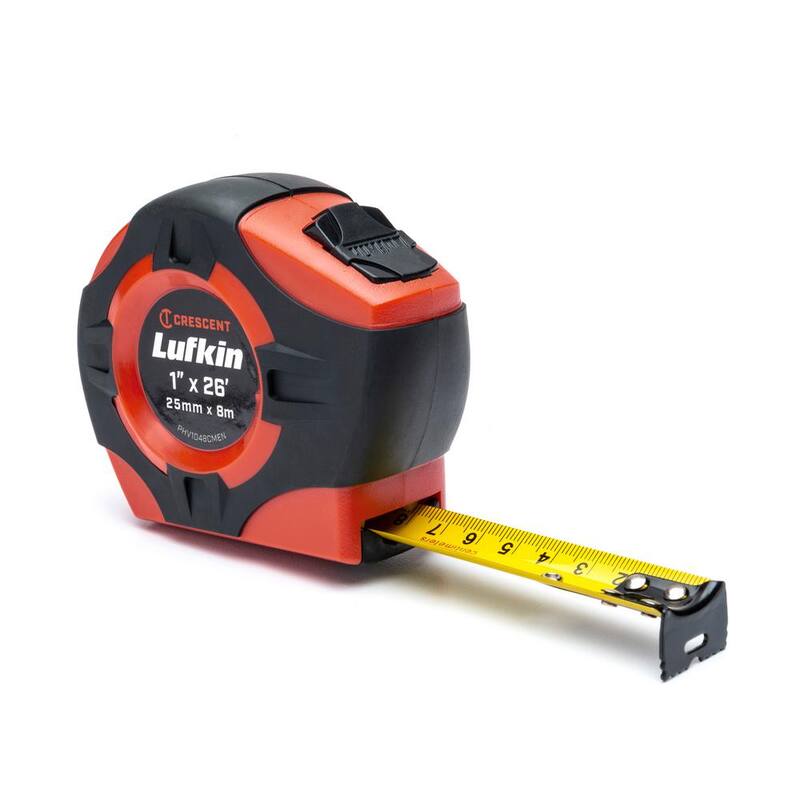 Cinta métrica de regreso automático con hoja A30 de 1 pulgada x 8 m / 26 pies de la serie P1000 de Crescent Lufkin en color naranja de alta visibilidad SAE/métrico amarillo - PHV1048CMEN