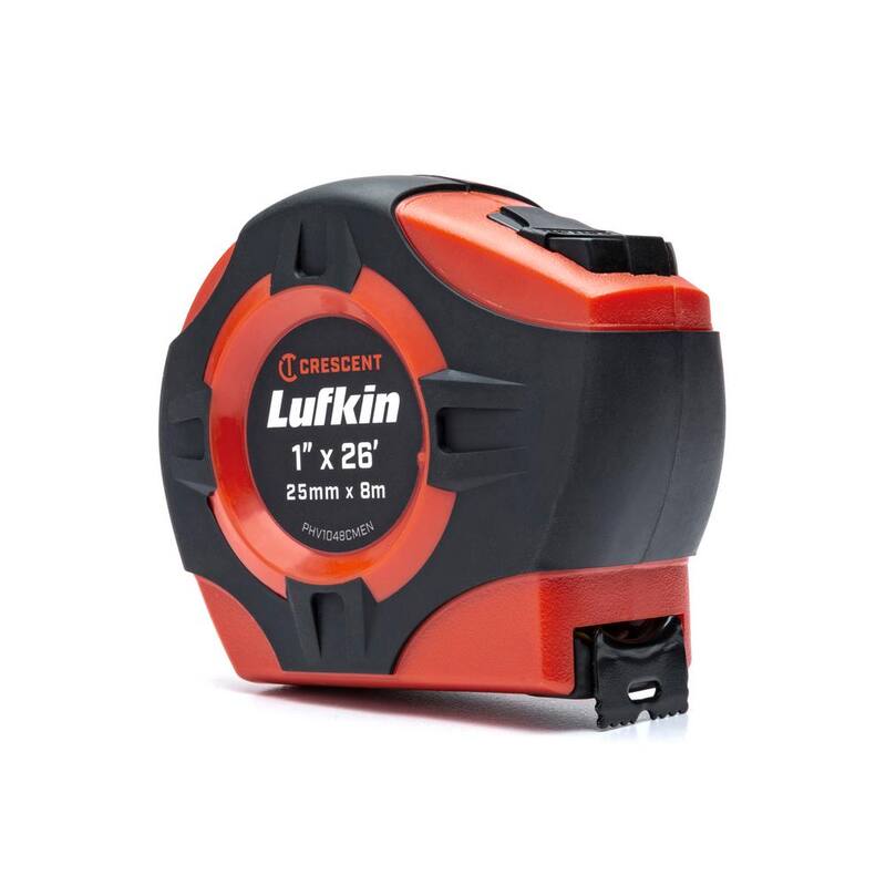 Cinta métrica de regreso automático con hoja A30 de 1 pulgada x 8 m / 26 pies de la serie P1000 de Crescent Lufkin en color naranja de alta visibilidad SAE/métrico amarillo - PHV1048CMEN