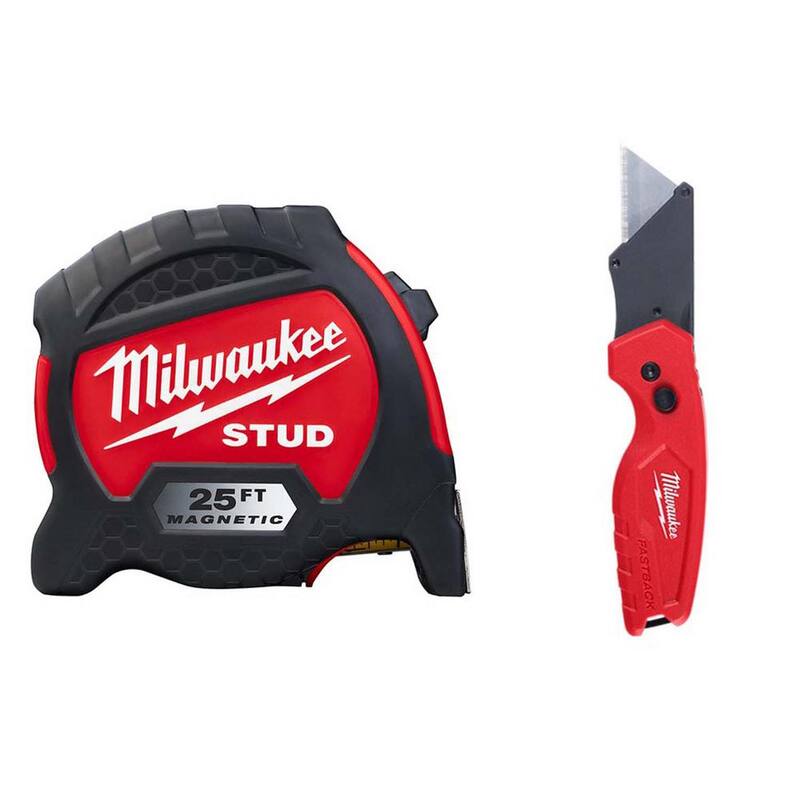 Milwaukee 25 pies x 1.3 pulgadas Gen II STUD Cinta Métrica Magnética con 14 pies de Resalte con Cuchillo Plegable Compacto Fastback - 48-22-9725M-48-22-1500