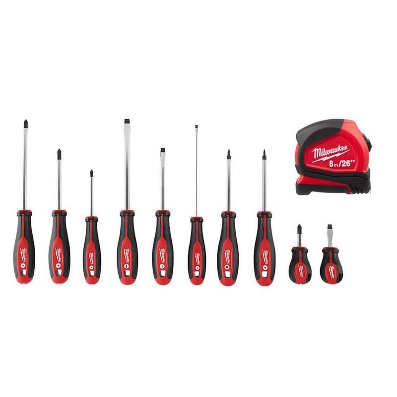 Milwaukee 8 m/26 ft. Cinta Métrica Compacta con Juego de Destornilladores (11 piezas) - 48-22-6626-48-22-2710
