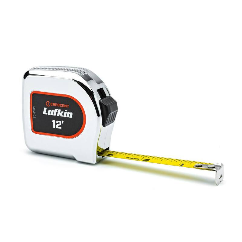 Cinta métrica amarilla revestida de cromo de 1/2 pulg. x 12 ft. en estuche - L912-02