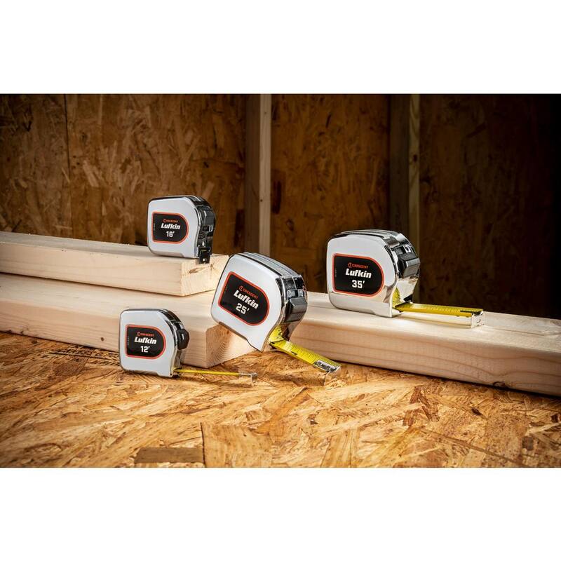 Cinta métrica amarilla revestida de cromo de 1/2 pulg. x 12 ft. en estuche - L912-02