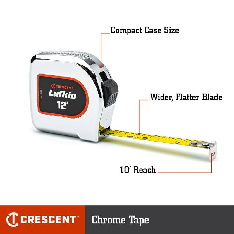 Cinta métrica amarilla revestida de cromo de 1/2 pulg. x 12 ft. en estuche - L912-02