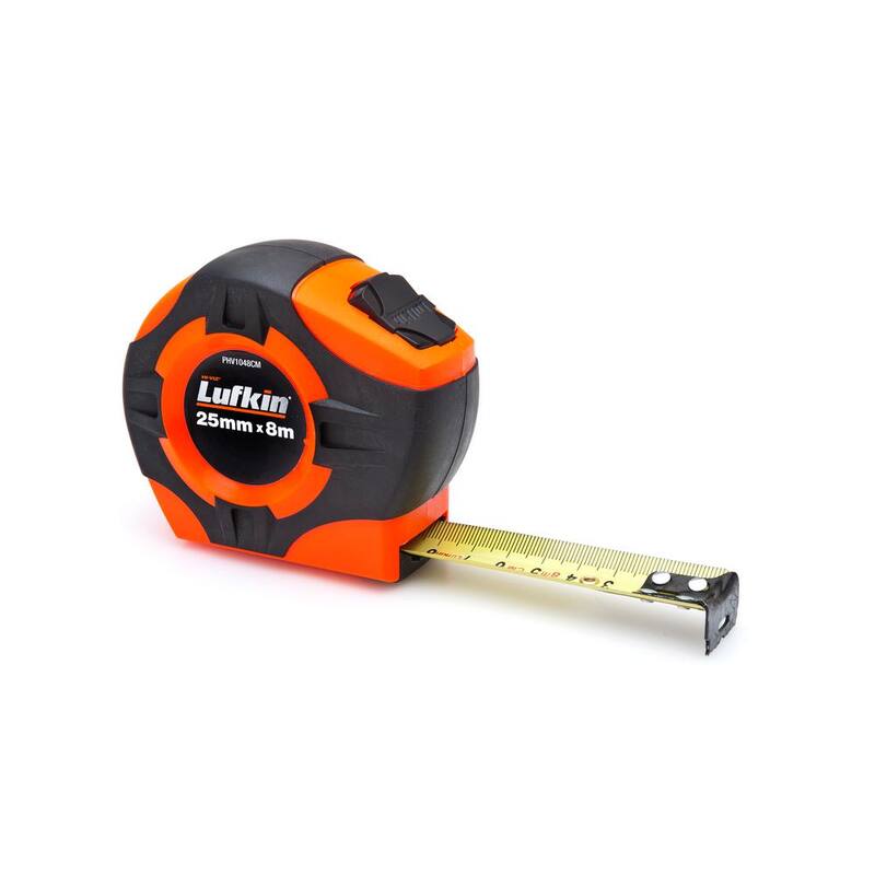 Cinta métrica de hoja A9 amarilla de la serie P1000 de Crescent Lufkin de 25mm x 8m con retorno automático de la cinta - PHV1048CMN