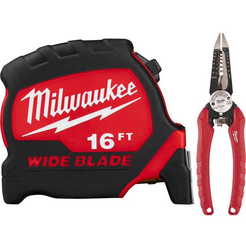 Milwaukee Cinta Métrica de 16 pies x 1.3 pulgadas con hoja ancha y alicates pelacables 6 en 1 - 48-22-0216-48-22-3079