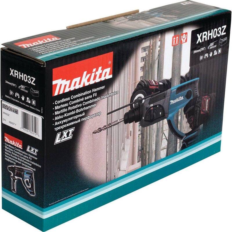 Rotomartillo inalámbrico SDS-Plus de concreto/mampostería Makita 18V LXT de 7/8 pulgadas con batería de iones de litio (Sólo la Herramienta) - XRH03Z.