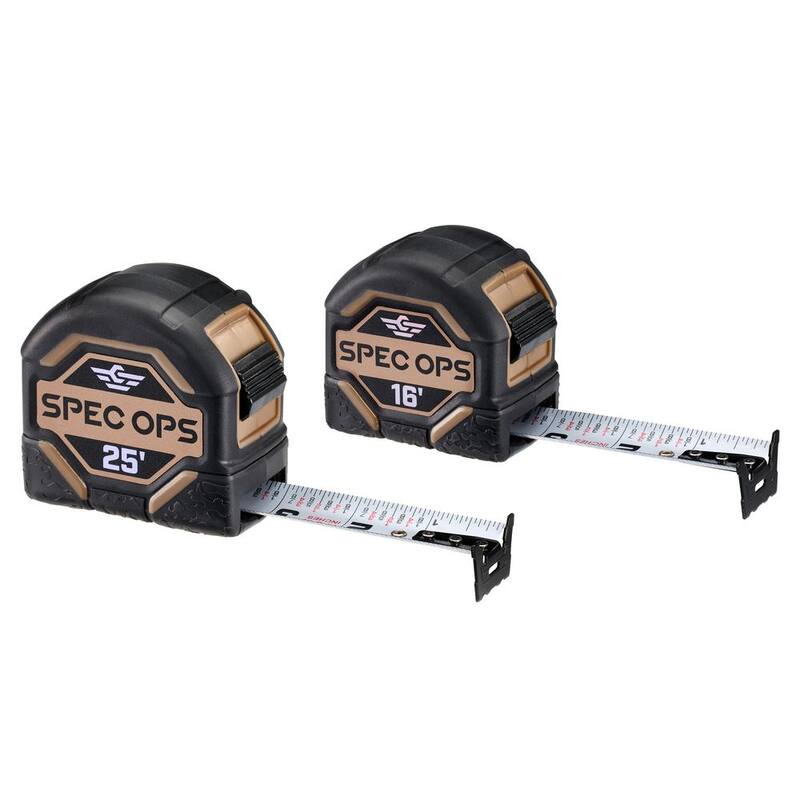 Juego de herramientas de medición de cinta SPEC OPS de 16 pies y (2) de 25 pies, hoja de doble cara de 1 1/8 pulgadas, estuche de compuesto de grado militar - SPECTM16TM252PK.