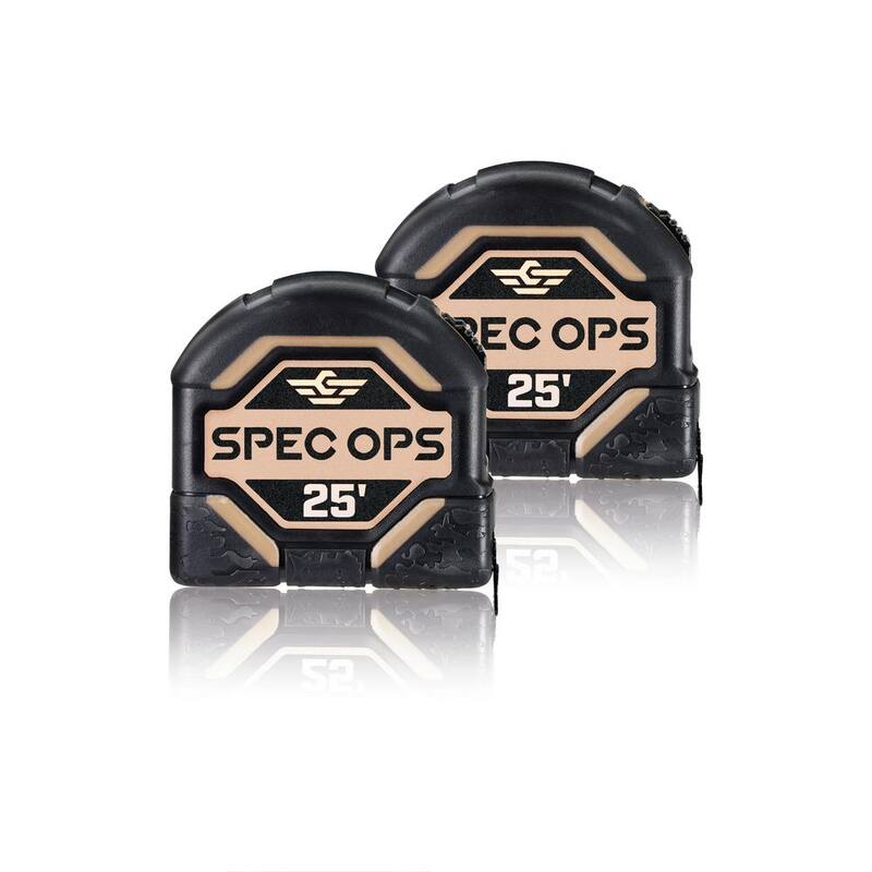 Kit de herramientas de cinta métrica SPEC OPS de 25 pies, hoja de doble cara de 1 1/8 pulgadas, estuche de material compuesto de grado militar, paquete de 2 - SPEC-TM25-2PK