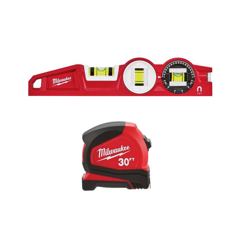Milwaukee 30 pies Cinta Métrica Compacta con Nivel de Burbuja de 10 pulgadas de Aluminio Fundido con bloqueo de 360 grados - 48-22-6630-48-22-5210