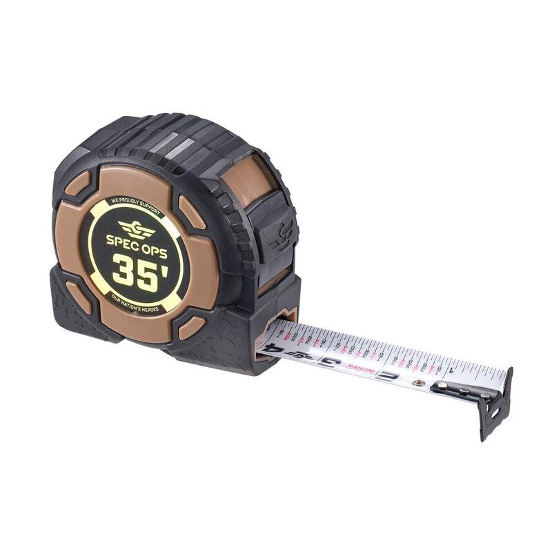 SPEC OPS 35 pies. Cinta métrica de la serie Elite, hoja de 1 1/4 pulgadas de doble cara, 12 pies de resistencia, estuche compuesto de grado militar - SPEC-PTM35