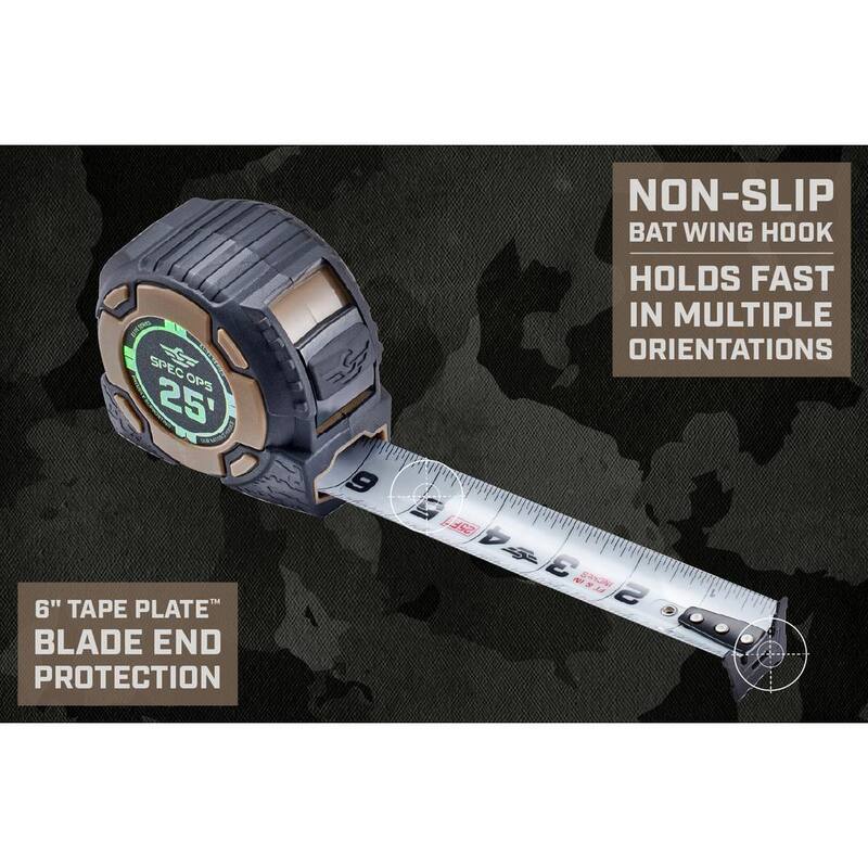 Cinta métrica de la serie Elite SPEC OPS de 25 ft, hoja de 1 1/4 in de doble cara, 12 ft de longitud, estuche compuesto de grado militar - SPEC-PTM25