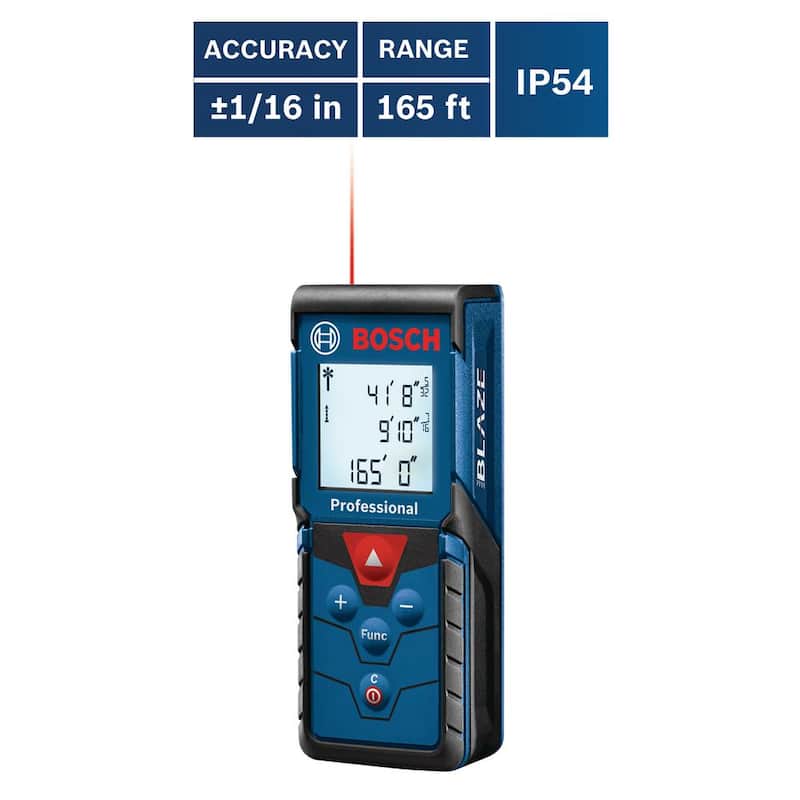 Herramienta de medición láser Bosch BLAZE 165 ft. con cinta métrica, área y volumen - GLM165-40