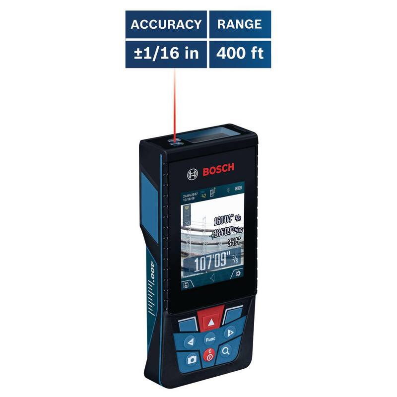 Herramienta de medición con cinta láser para exteriores Bosch BLAZE 400 ft. con Bluetooth y visor de cámara - GLM400C