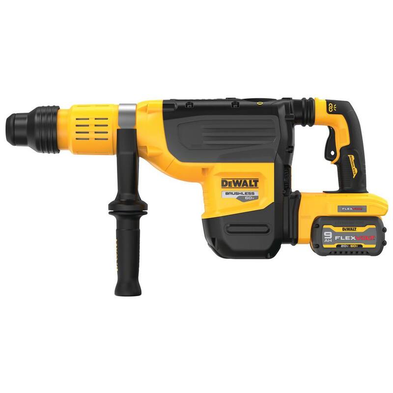 Martillo rotativo SDS MAX inalámbrico sin escobillas DEWALT 60V FLEXVOLT de 2 pulgadas, kit con (2) baterías de 9.0Ah, cargador y estuche - DCH775X2