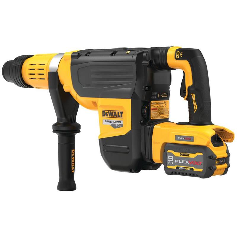 Martillo rotativo SDS MAX inalámbrico sin escobillas DEWALT 60V FLEXVOLT de 2 pulgadas, kit con (2) baterías de 9.0Ah, cargador y estuche - DCH775X2