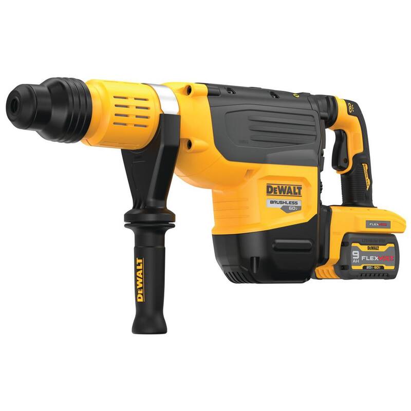 Martillo rotativo SDS MAX inalámbrico sin escobillas DEWALT 60V FLEXVOLT de 2 pulgadas, kit con (2) baterías de 9.0Ah, cargador y estuche - DCH775X2