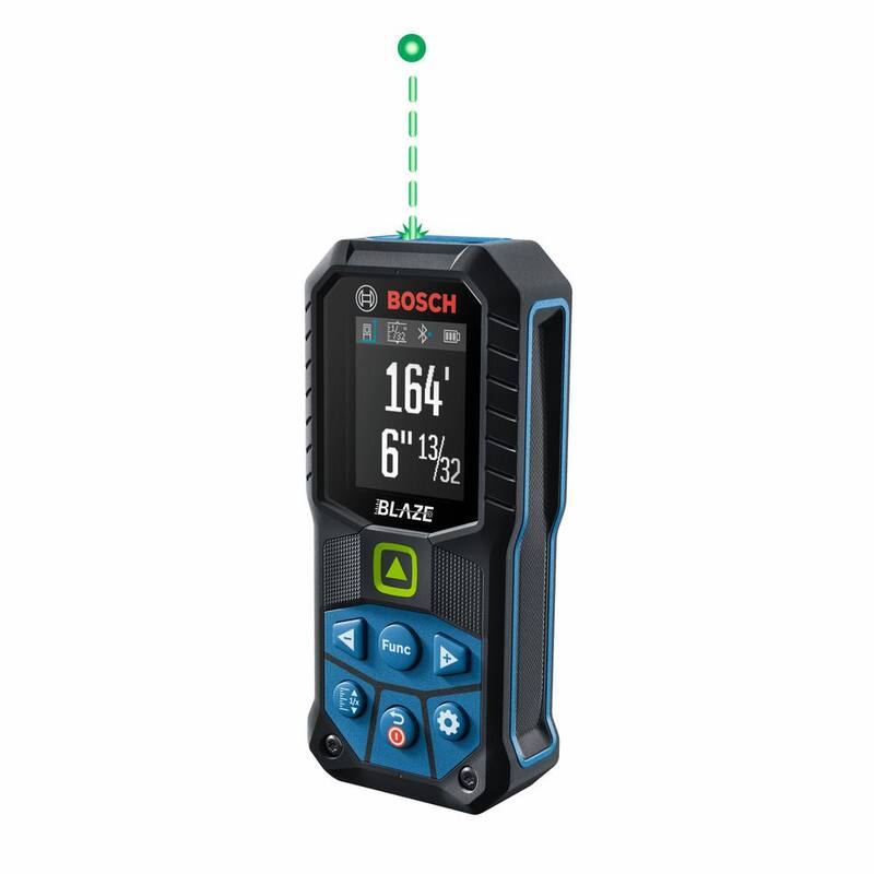 Bosch BLAZE 165 ft. Medidor de distancia láser verde con cinta métrica de doble potencia, Bluetooth y redondeo de medidas - GLM165-27CG