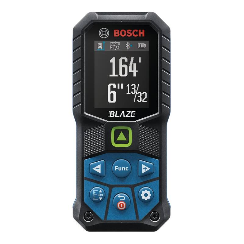 Bosch BLAZE 165 ft. Medidor de distancia láser verde con cinta métrica de doble potencia, Bluetooth y redondeo de medidas - GLM165-27CG