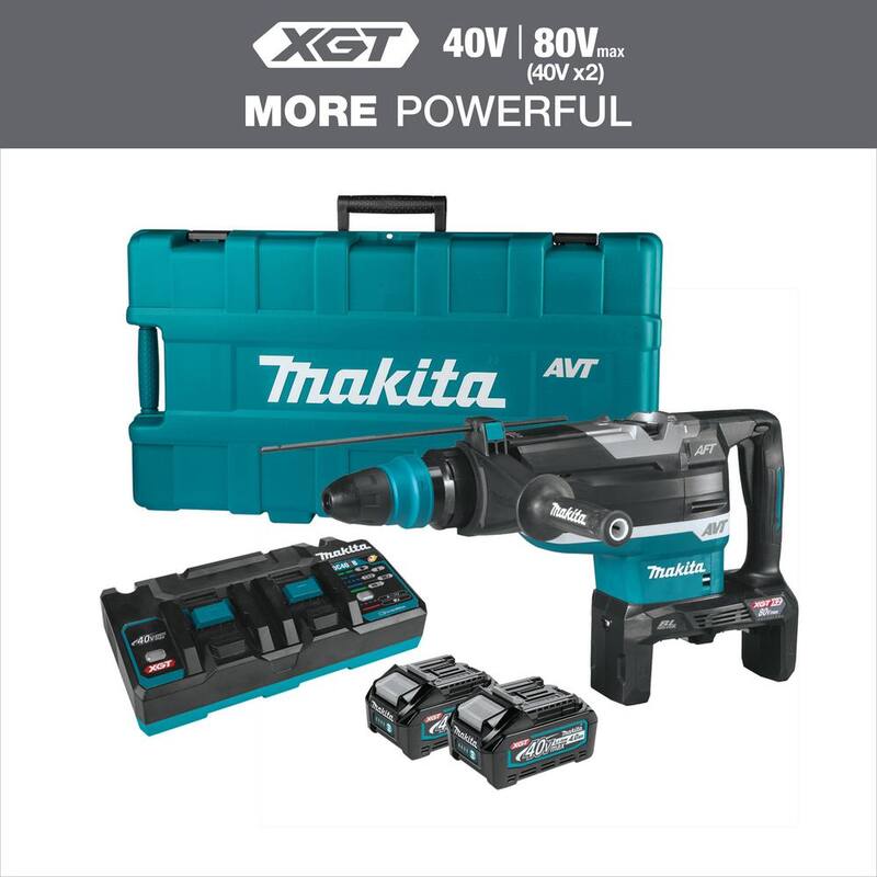 Kit de Martillo Rotativo Inalámbrico sin Escobillas de 2 pulgadas AVT Makita 40V max X2 XGT (80V máx), Capacidad AFT, Capaz de AWS (4.0 Ah) - GRH06PM