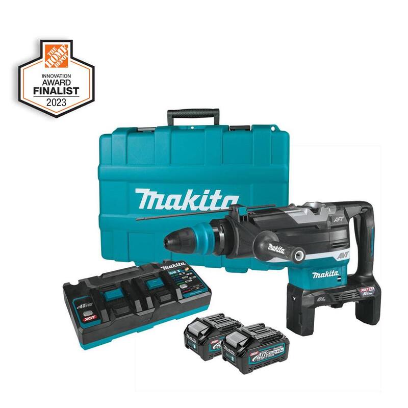 Kit de Martillo Rotativo Inalámbrico sin Escobillas de 2 pulgadas AVT Makita 40V max X2 XGT (80V máx), Capacidad AFT, Capaz de AWS (4.0 Ah) - GRH06PM