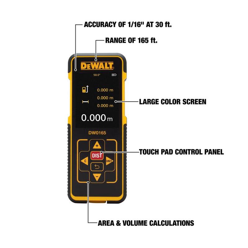 Medidor de distancia láser con pantalla a color DEWALT de 165 pies - DW0165N