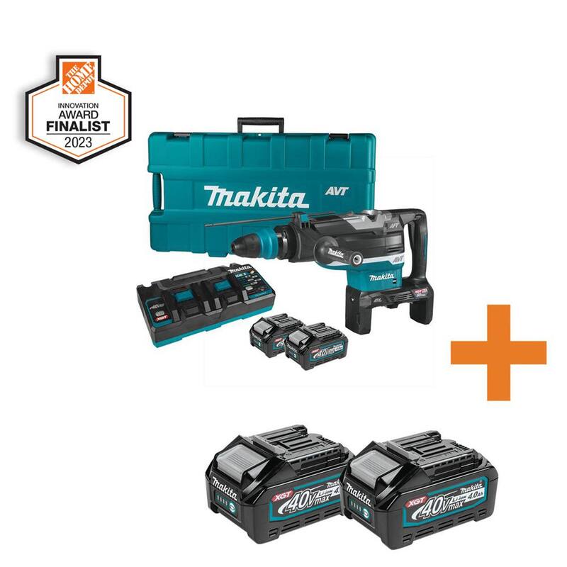 Martillo Rotativo AVT sin escobillas de 2 in., Kit Makita 40V max X2 XGT (80V max), Capacidad AWS (4.0 Ah) con dos baterías XGT de 4.0Ah - GRH06PM-2BL4040