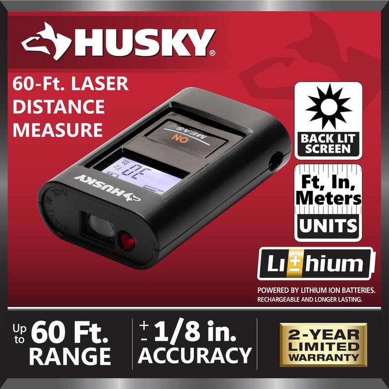 Herramienta de medición láser de bolsillo recargable Husky de 60 pies - HLDMPKT