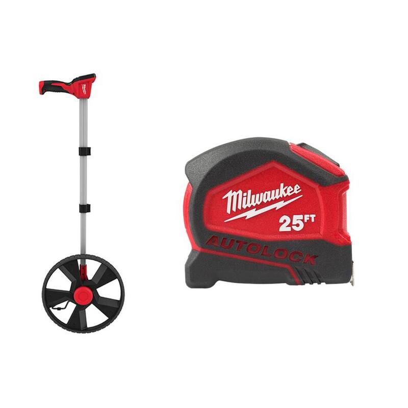 Rueda medidora digital de 12 pulgadas de Milwaukee con cinta métrica de bloqueo automático compacta de 25 pies - 48-22-5112-48-22-6825